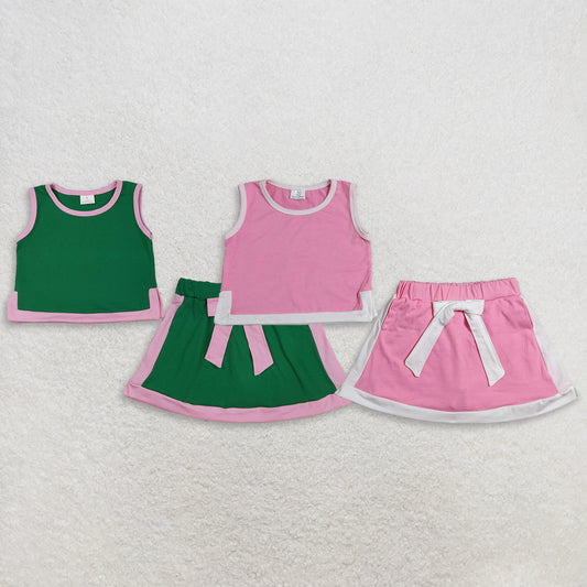 RTS Sibling Baby Girls Pink White Sleeveless Vest Top Skirt Shorts Clothes Sets