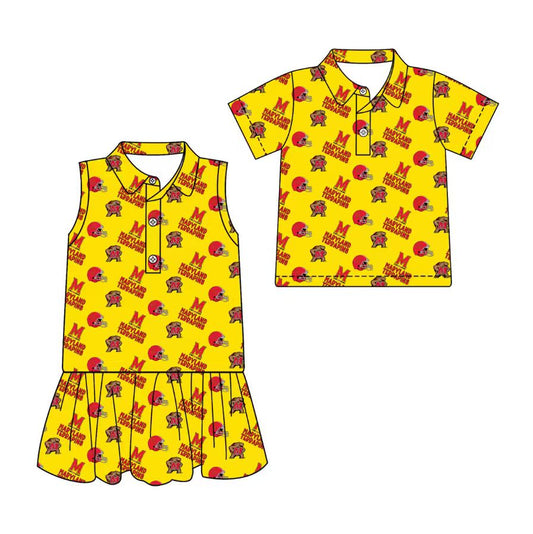 3.17 CUSTOM MOQ 5 Sibling Boys Baby Girls Summer Fashion Short Sleeve Yellow Red Button Polo Shirts Sleeveless Dress Team Clothes Sets