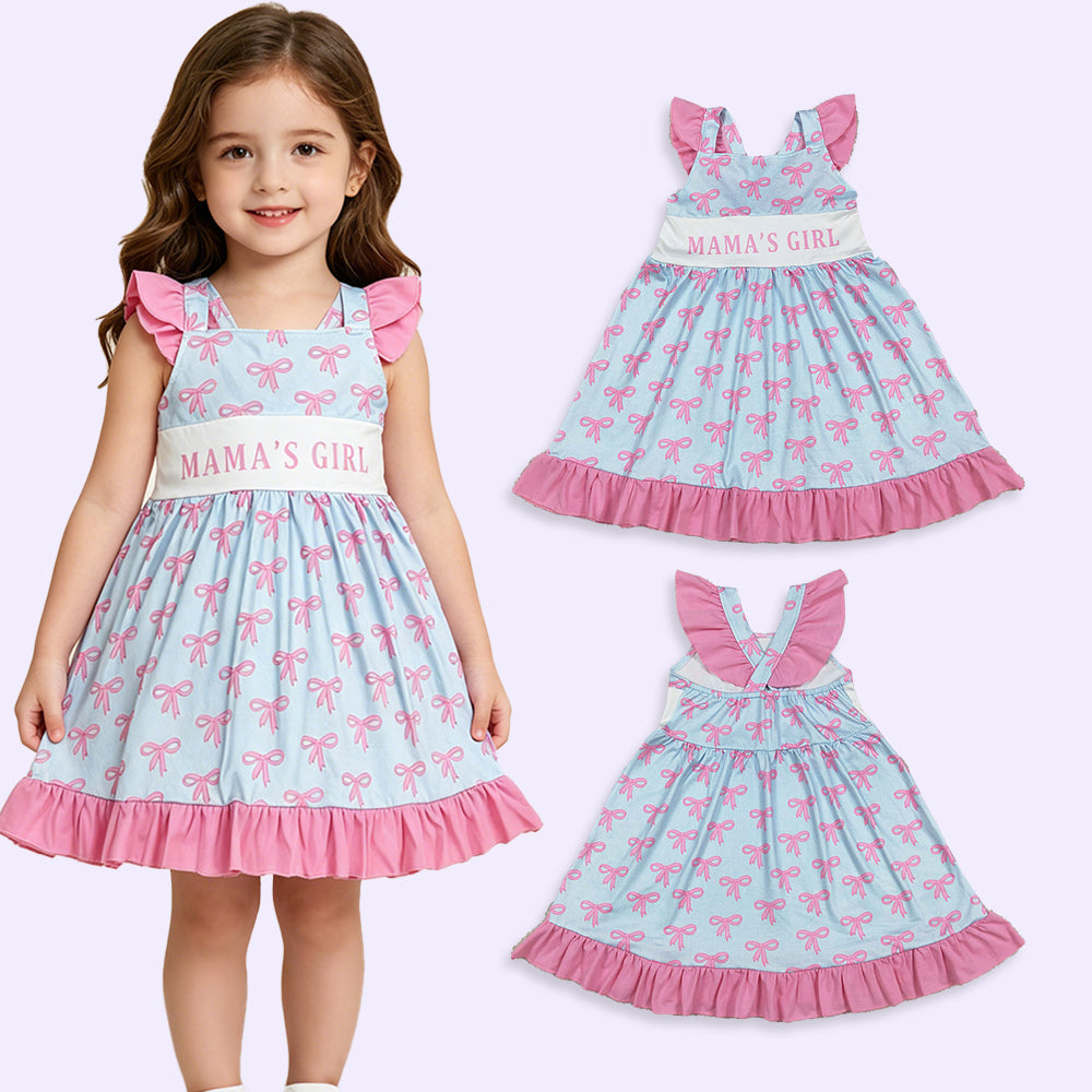GSD2980 RTS NO MOQ （In stock）Flutter sleeves mama's girl bows kids ruffle dresses