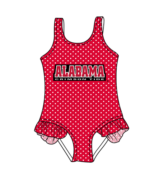 CUSTOM MOQ 5 Cute Comfortable Clothing For Kids Baby Girls Red Polka Dots Ruffle One Piece Swimsuits