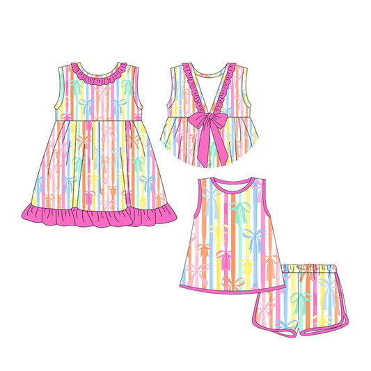 4.24 Pre order Kids Girls Sleeveless Colorful Stripe Bows Summer Clothes - Assorted Patterns for Little Fashionistas