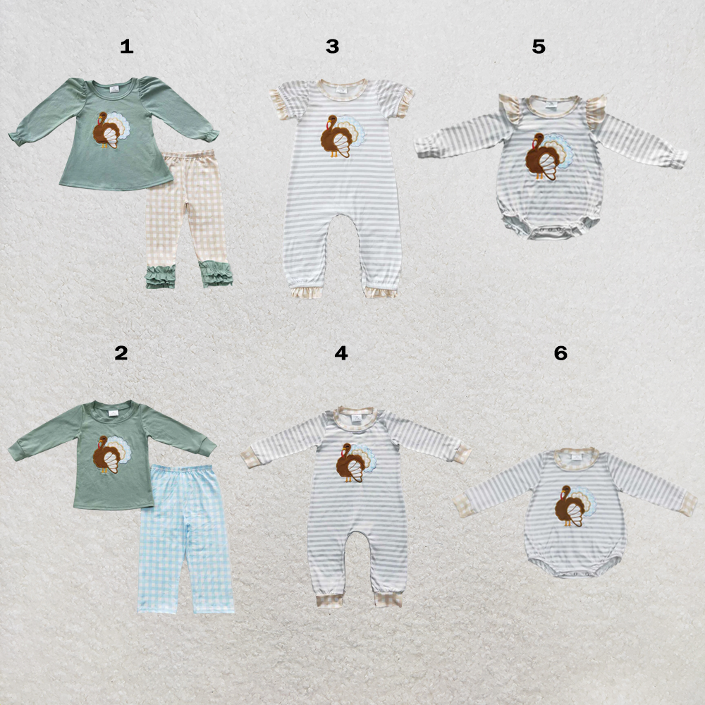 RTS Sibling Sibling milk silk Baby Girls Thanksgiving Print Tunic Top Ruffle Hem Pants Two Piece Clothes Sets Rompers（副本）
