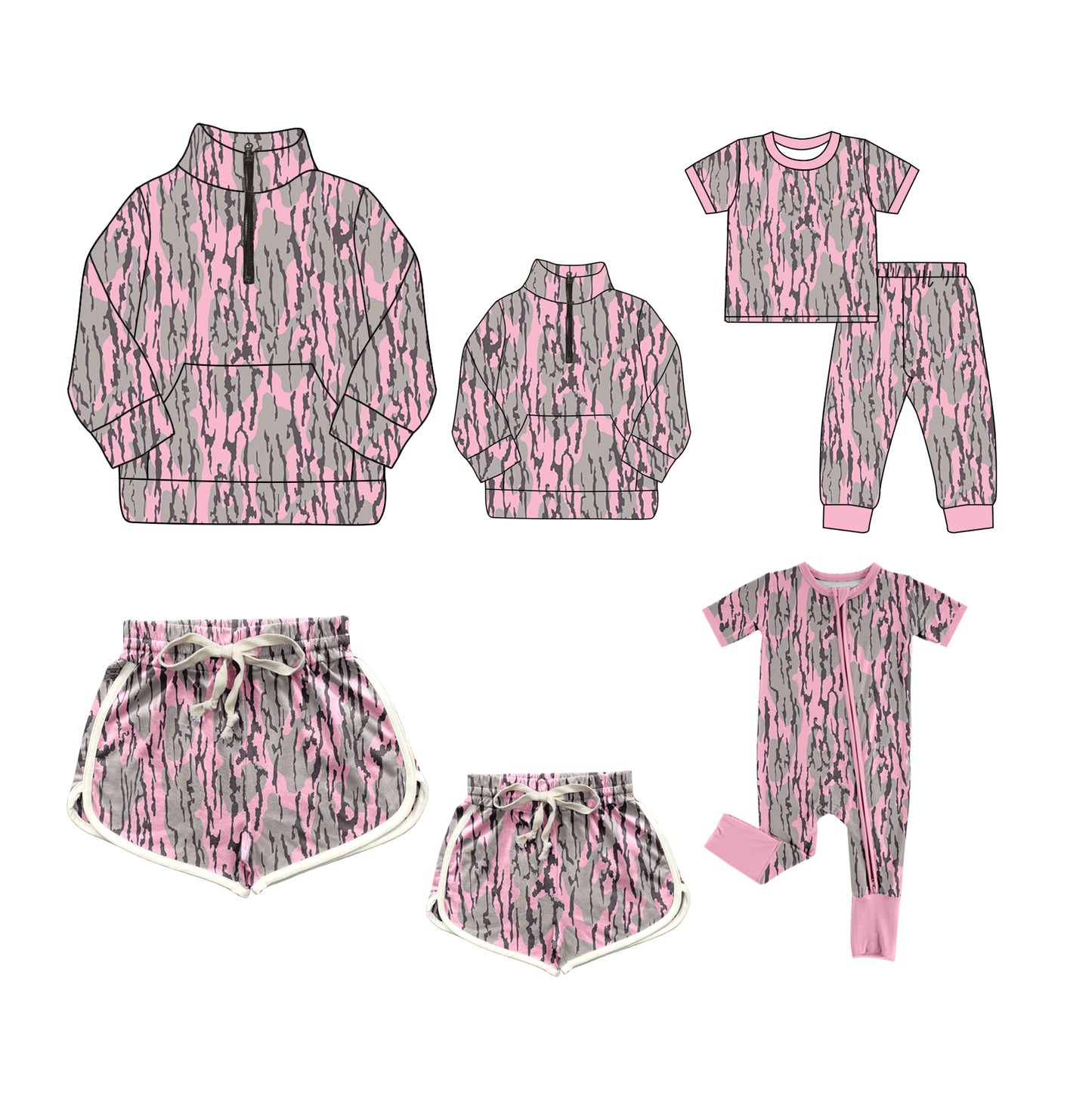 Adult & Baby Pink Bottomland Camouflage Summer Shorts-Top-Crawling-Short Sleeve Pants Set Pre-Order