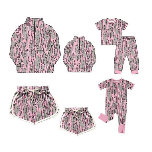 Adult & Baby Pink Bottomland Camouflage Summer Shorts-Top-Crawling-Short Sleeve Pants Set Pre-Order
