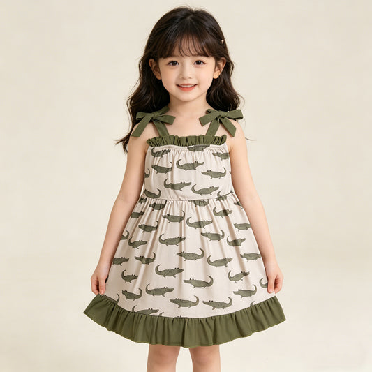 4.13 GSD1212 RTS NO MOQ （In stock）Straps crocodile ruffle girls summer dresses