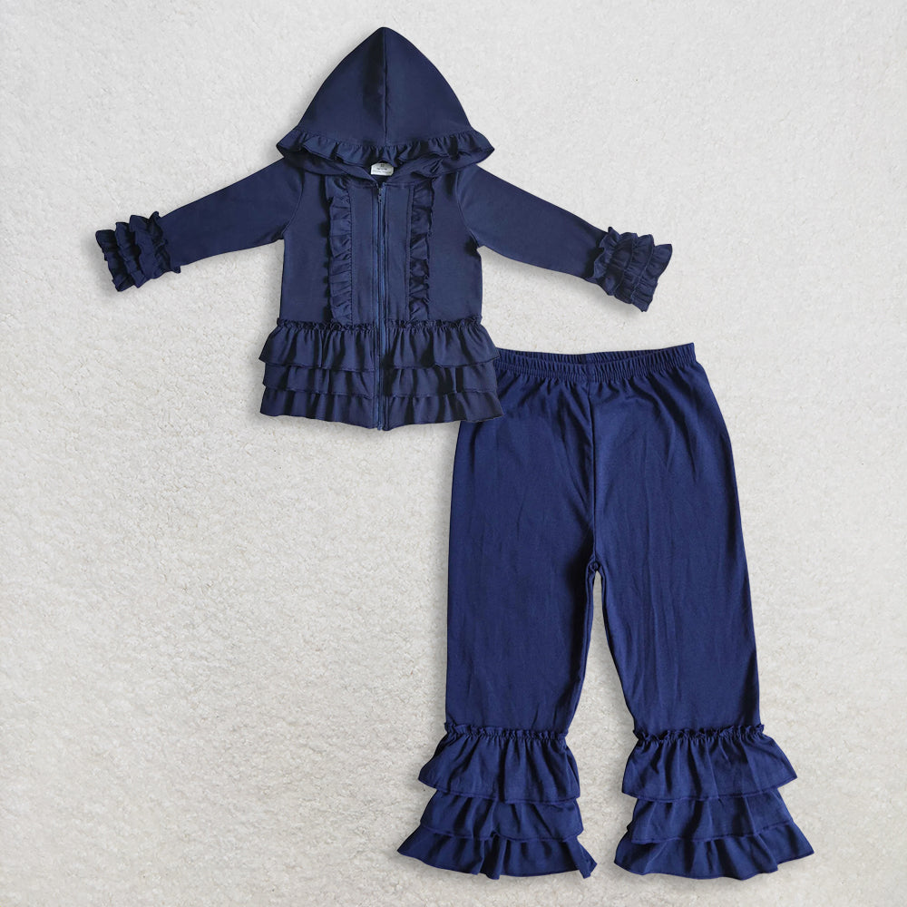 11.1 RTS NO MOQ （In stock）GT0013 + D10-13 Baby girls ruffle Blue jackets cardigans cotton triple ruffle pants