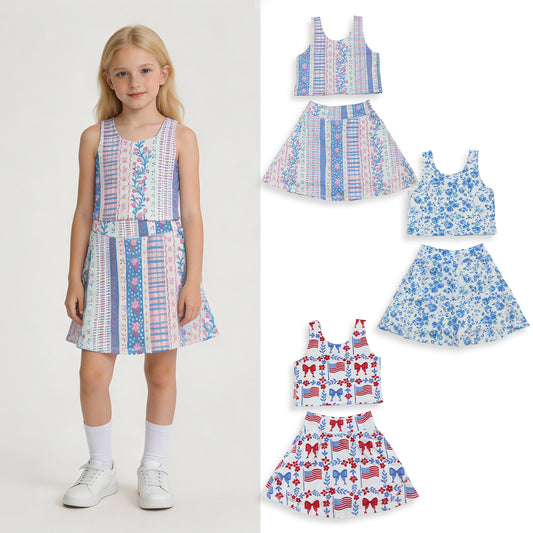 RTS NO MOQ （In stock ）Sleeveless baseball bow kids girls summer activewear set