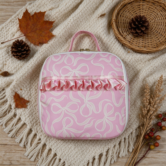 RTS NO MOQ （In stock）Bag BA0464 Baby Kids Pink Bows Zipper School Lunch Boxes