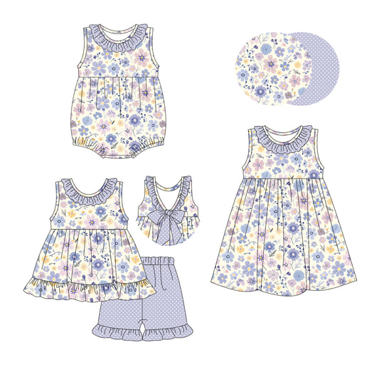 Girls Polka Dots Ruffle Floral Tunic Short Outfit Set Cute Spring Summer Children's Clothing Set for Kids