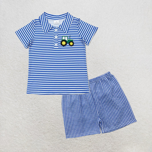 5.14 RTS NO MOQ （In stock）BT0689+SS0074 Short sleeves stripe tractor kids boys farm polo shirt outfits