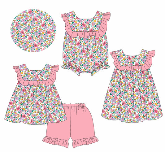 Ruffle peach lavender floral tunic shorts girls outfits