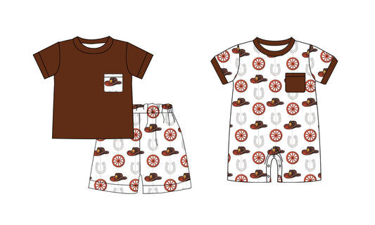 Baby Infant Boys Hats Western Horse Short Sleeve Rompers  and short sleeve short pants suits