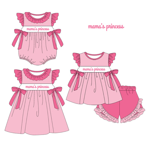 Pink flutter sleeves mama's princess tunic shorts girls clothes