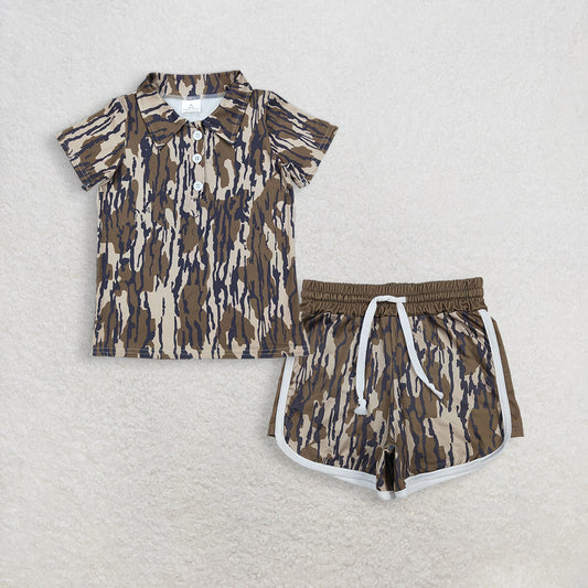 3.16 RTS NO MOQ （In stock）BT1207 + SS0739 Fashion Clothing For Baby Boys Short Sleeves Camo Button Polo Shirts Tops Shorts Bottom
