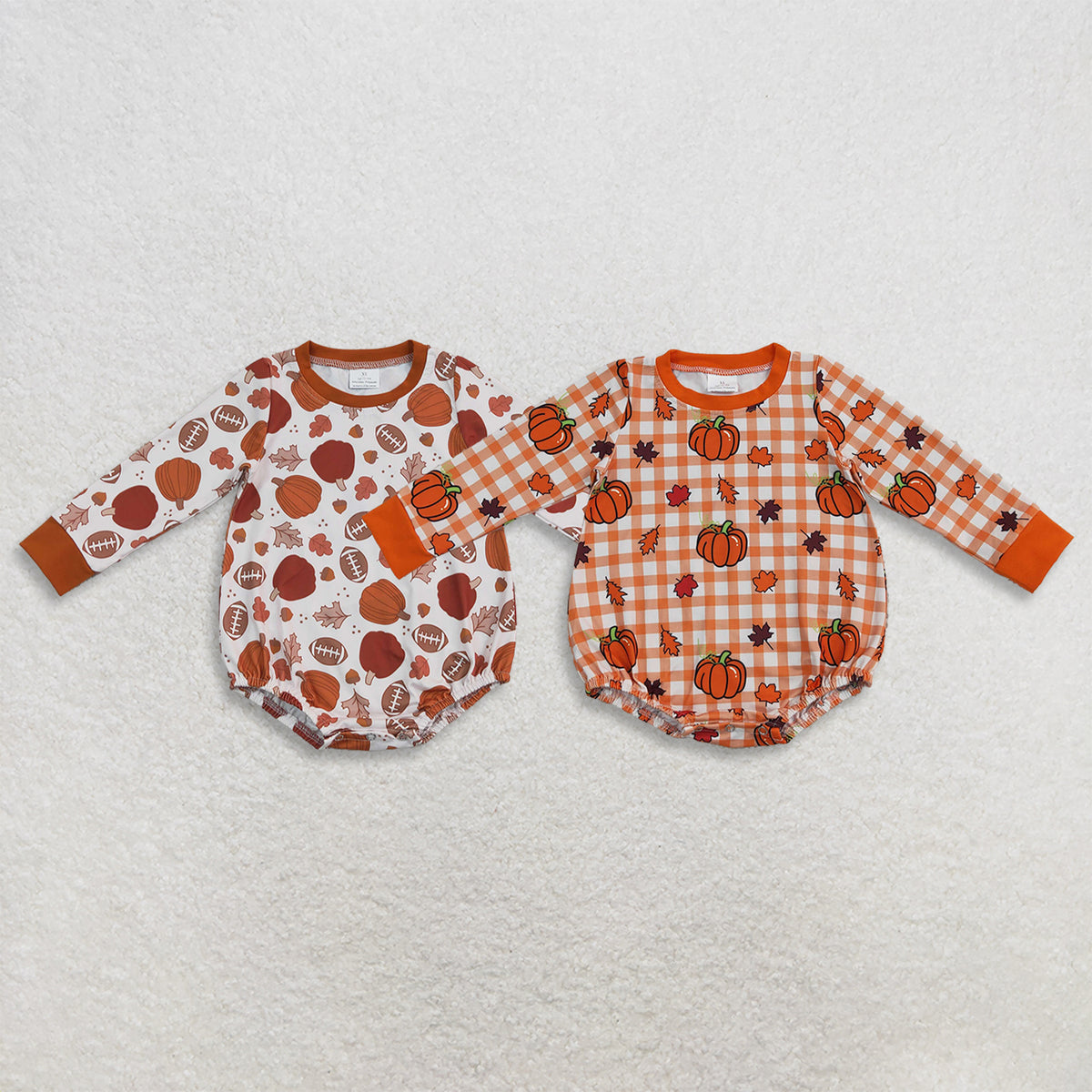 RTS NO MOQ Sibling milk silk Baby Boys Long Sleeve Pumpkins Fall Romper
