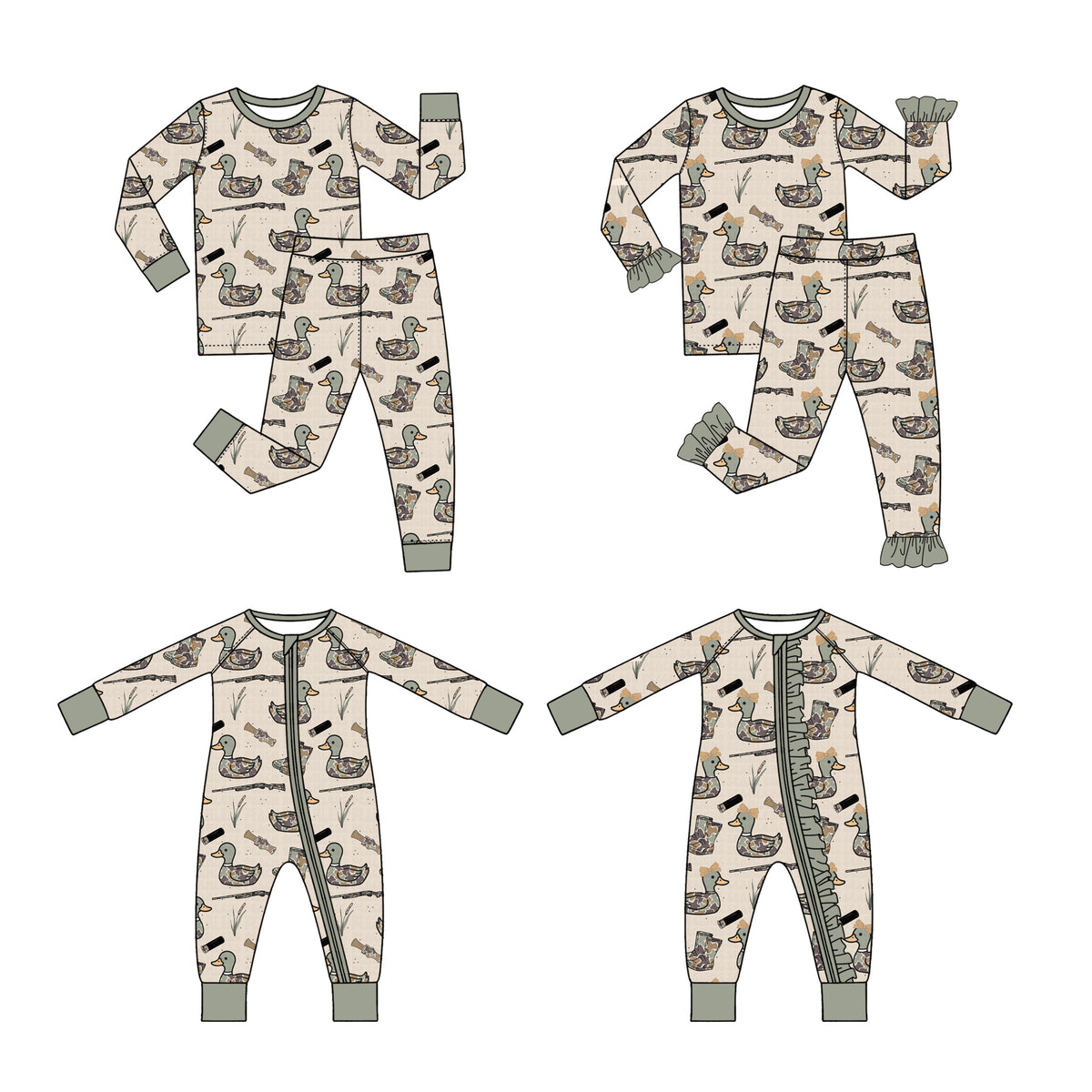 (Preorder new) No moq Baby Girls And Boys Plain Zipper Romper And Ruffle Zipper Romper Kids Pj Set