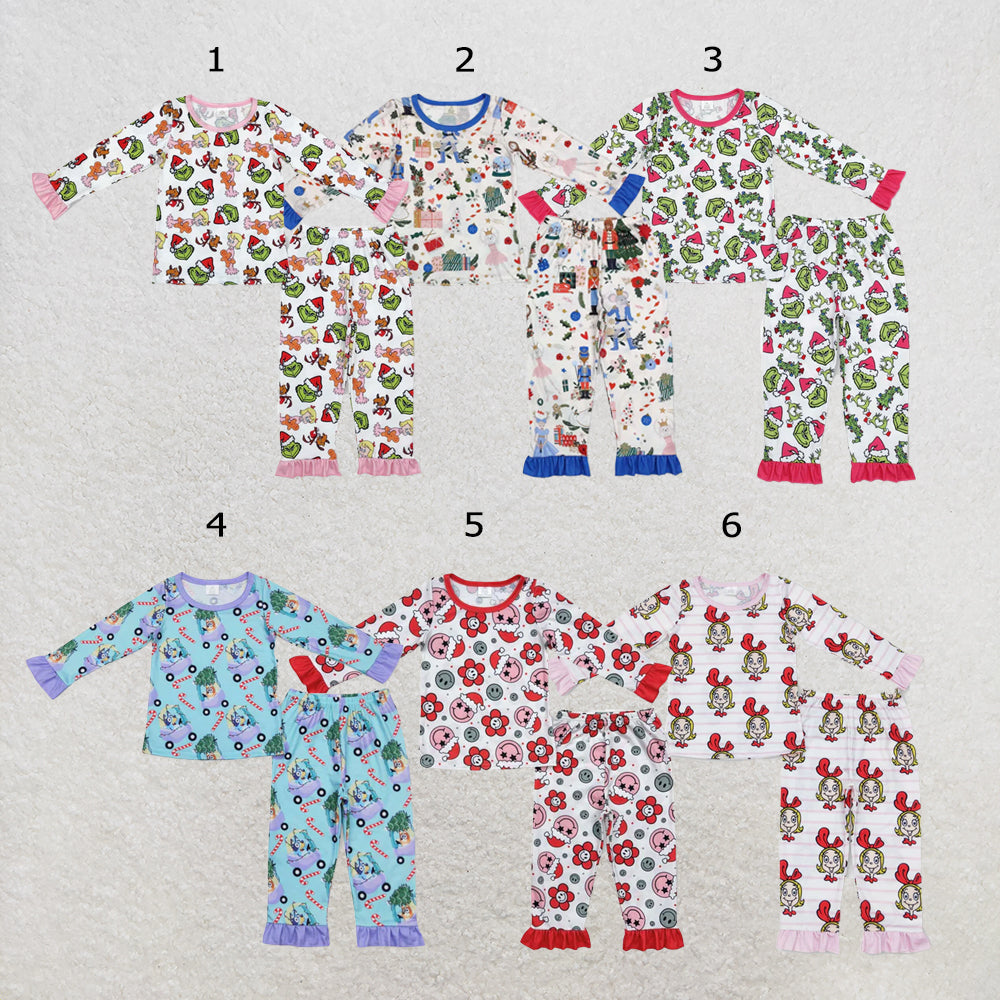 RTS Sibling Baby Girls Christmas Shelf Bamboo Pajamas Clothes Sets