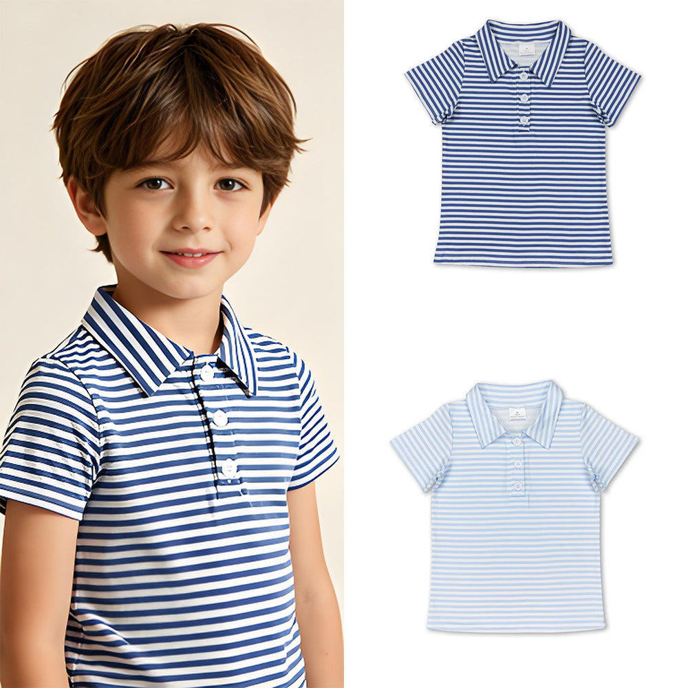 RTS Sibling Short sleeves light blue stripe kids boys polo shirt