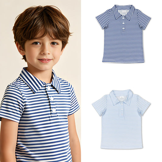 RTS Sibling Short sleeves light blue stripe kids boys polo shirt
