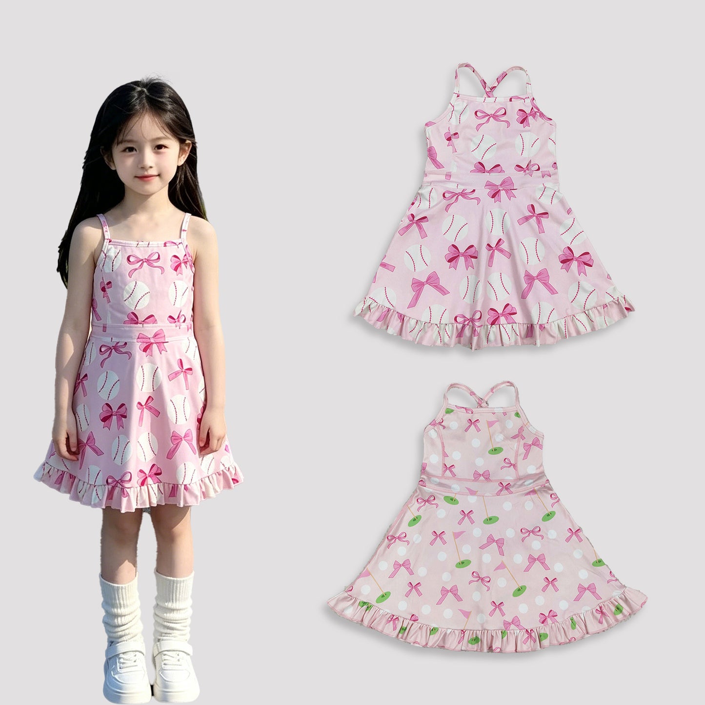 RTS Sibling Straps pink bow golf girls summer athletic dresses
