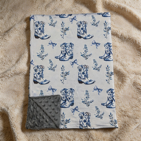 BL0229 RTS NO MOQ （In stock）Baby Kids Blue Boots Bows Western Blankets