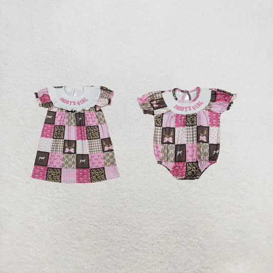 RTS Sibling Short sleeves daddy's girls smocked camo bow dresses