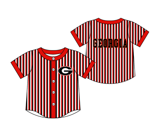 CUSTOM MOQ 5 Cute Kids Clothing Baby Kids Red Black Stripe Short Sleeve Team T-shirts Top