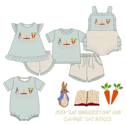 Baby Boys Aqua Short Sleeves Bunny Carrots Top Stripe Pockets Short Easter Set