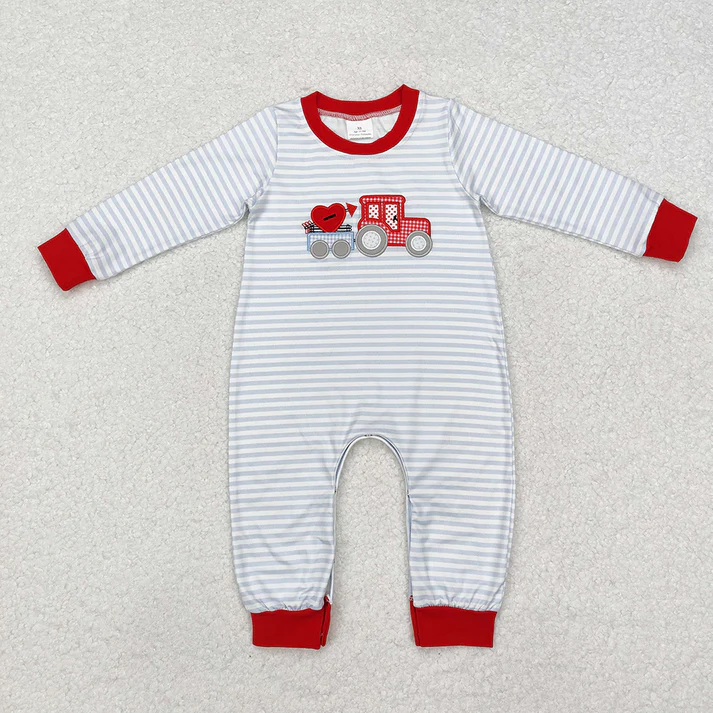 Baby Girls and Boys Embroidered Valentine's Day Hearts Light Blue Striped Mixed Set