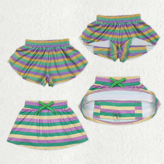 12.3 RTS Sibling Baby Girls Mardigras Stripes Ruffle Shorts Skirt Shorts Bottom