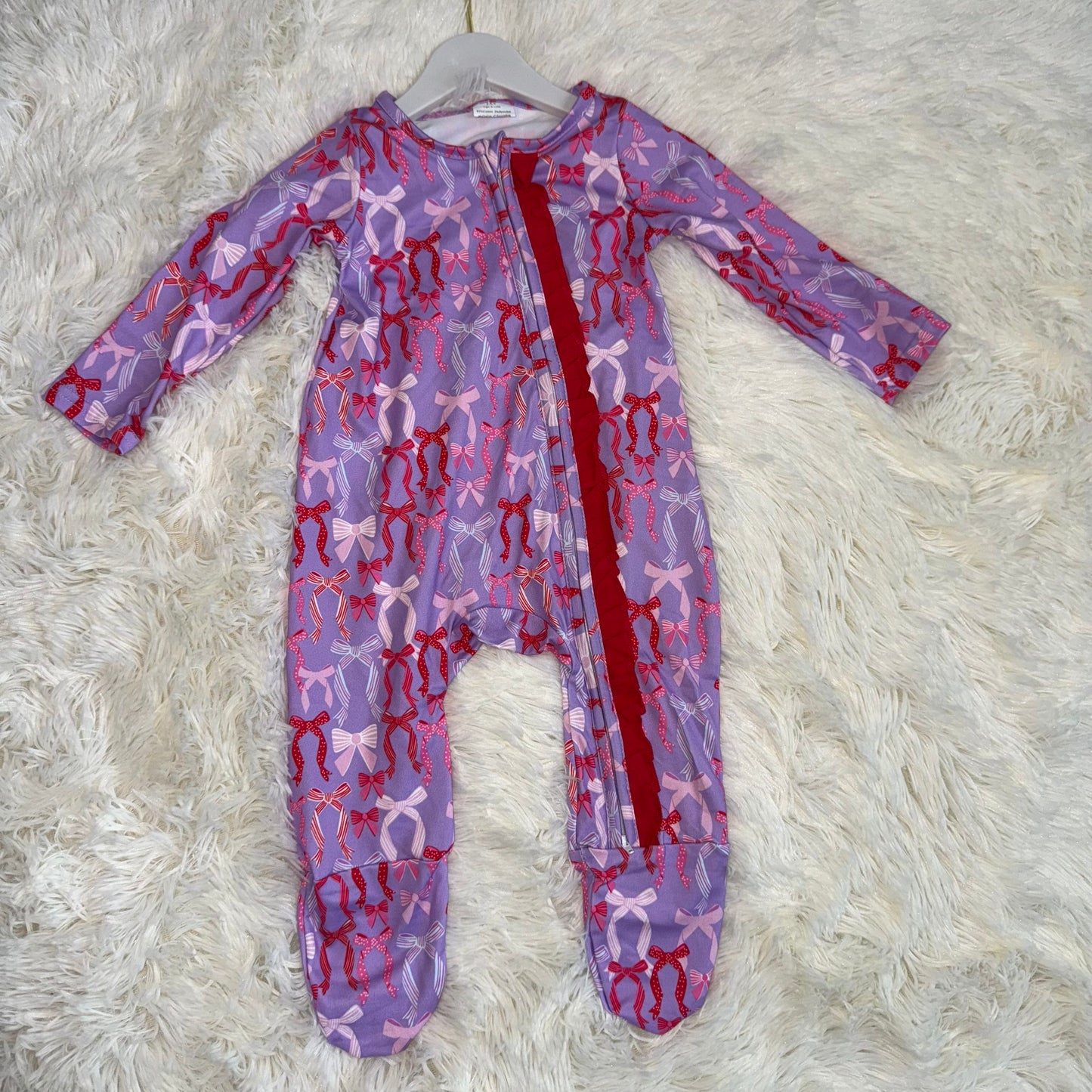 11.21 RST LR2610 Baby Girls Hot Pink Bows Plaid Ruffle Zipper Footed Rompers