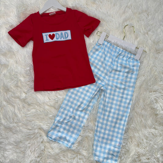 10.29 RST BSPO0589 Embroidery I Love Dad Baby Boys Shirts Checked Pants Clothes Sets