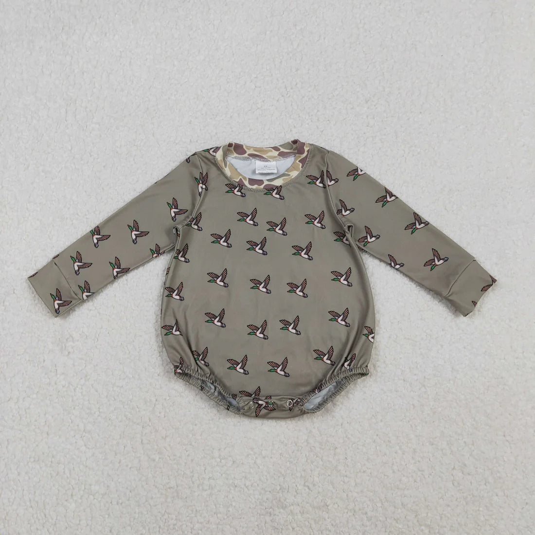 11.7 RTS Sibling Baby Boys Long Sleeve Ducks Plaid Hunting Rompers