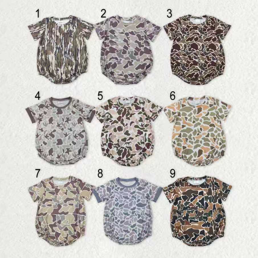 11.24 RST Sibling Baby Boys Short Sleeves Southern Camo Rompers