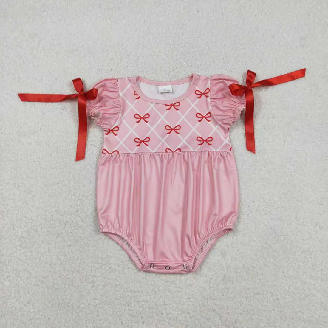 12.19 RTS Sibling Baby Girls Red Bows Checked Knee Length Dresses Ruffle Rompers
