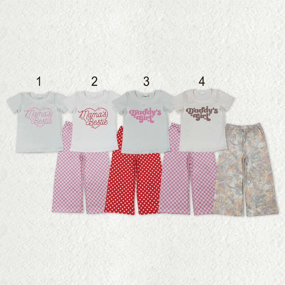 1.23 RTS Sibling Baby Mama&Dad's Girl Hearts Top Checked Camo Flare Pants Clothes Sets T-shirts Pants