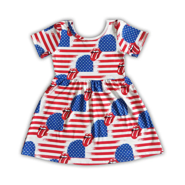 RTS Sibling Sleeveless flags pocket baby girls 4th of july dress