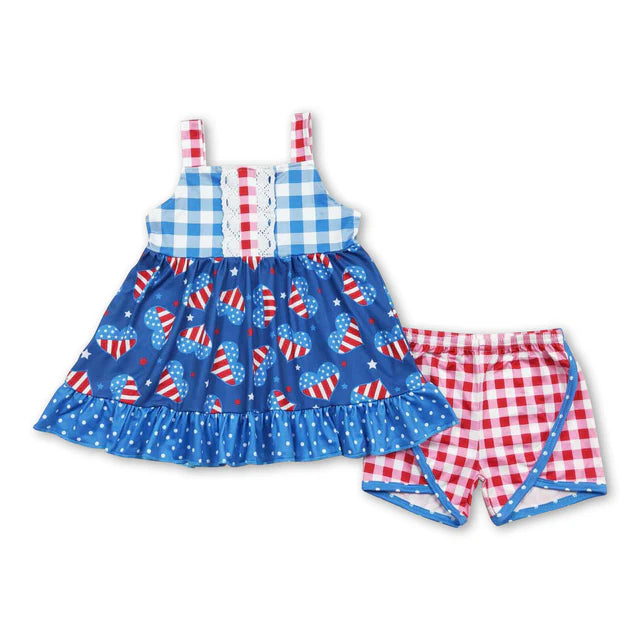 RTS Sibling Star stripe heart tunic shorts girls 4th of july outfits