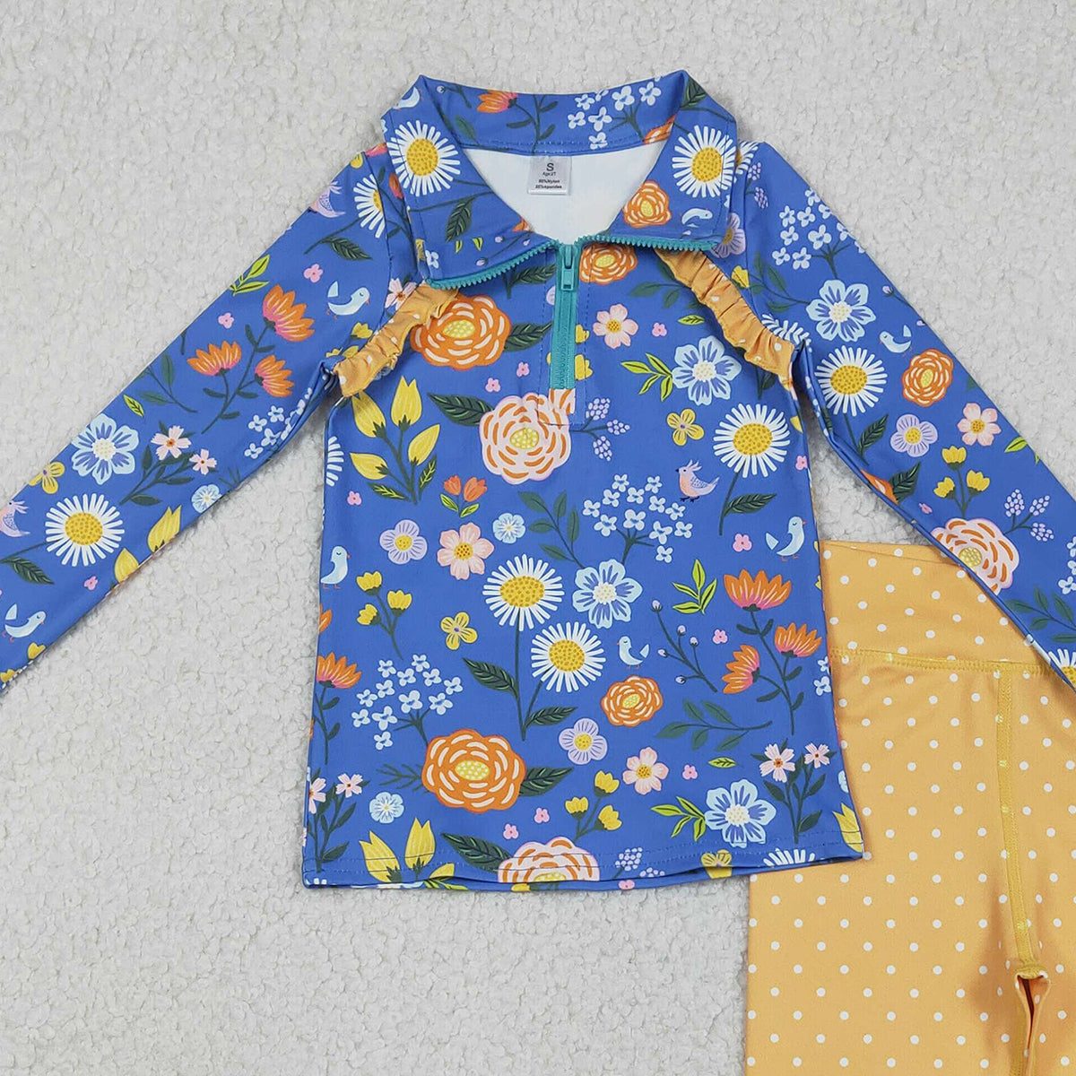 12.17 RTS NO MOQ （In stock）GLP2736 Baby Girls Colorful Flowers Zipper Pullover Leggings Yoga Active Clothes Set
