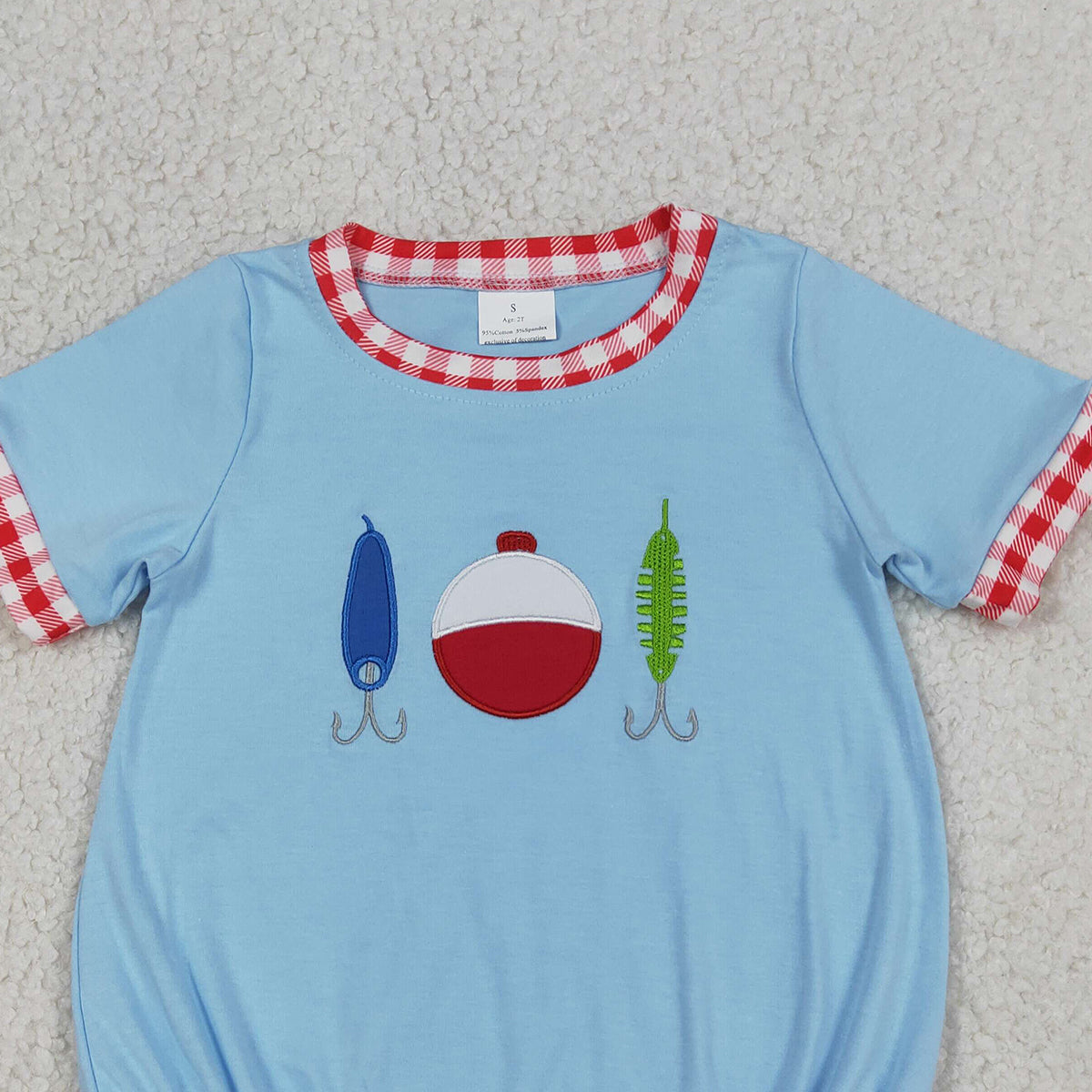 4.14 SR3577 RTS NO MOQ （In stock）Short sleeves fishing lure embroidery baby boy romper
