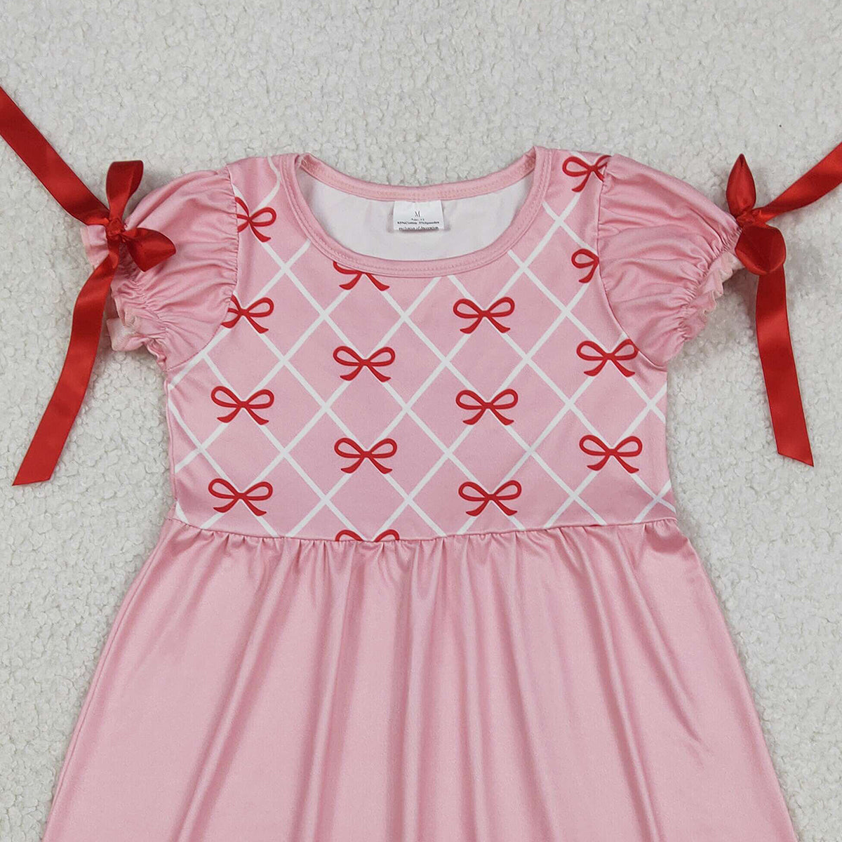 12.19 RTS NO MOQ （In stock）GSD2883 Baby Girls Short Sleeve Red Bows Checked Knee Length Dresses