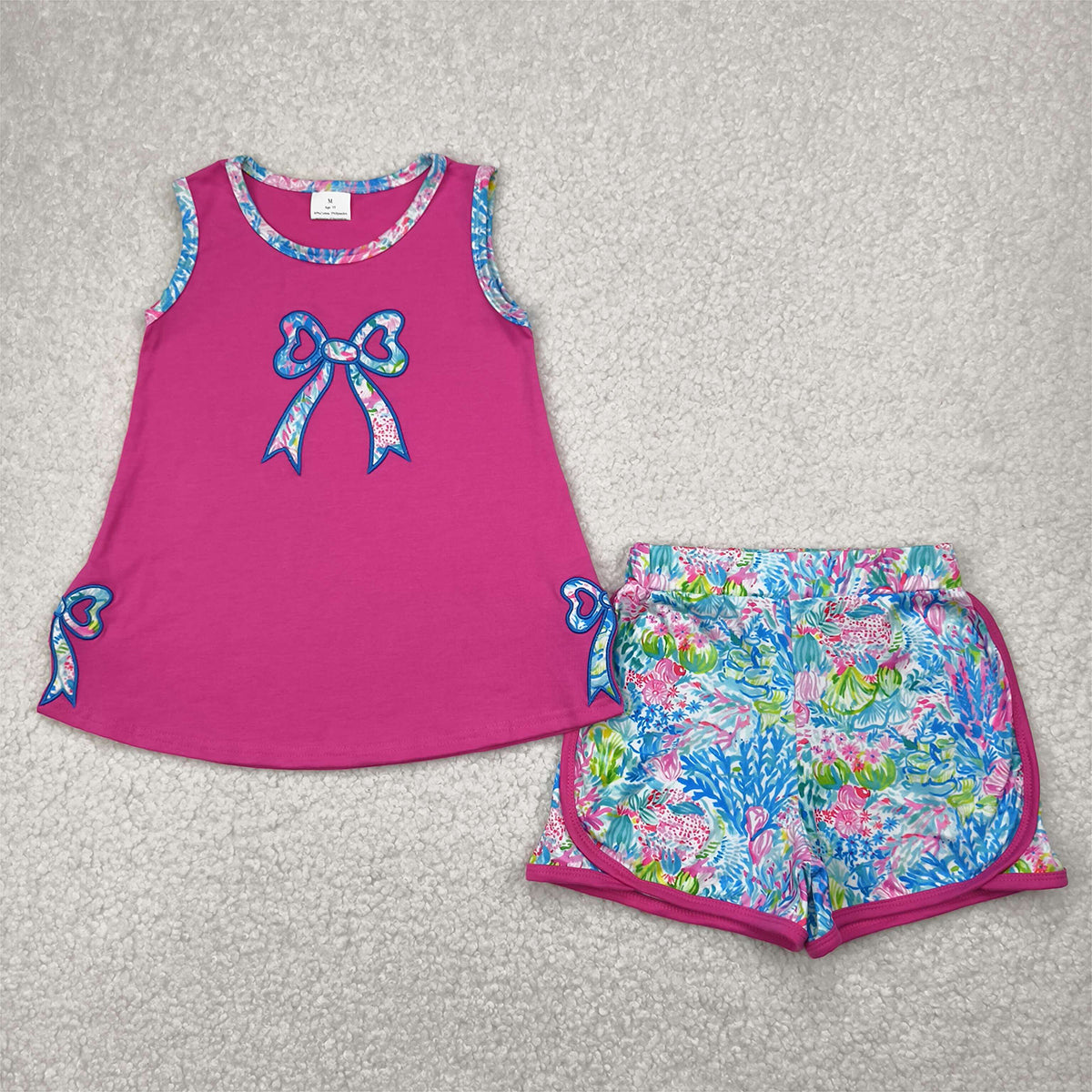 5.20 GSSO2149 RTS NO MOQ Baby Girls Summer Outfits Embroidery Baby Girls Bow Tunic Top Flowers Shorts Clothes Sets