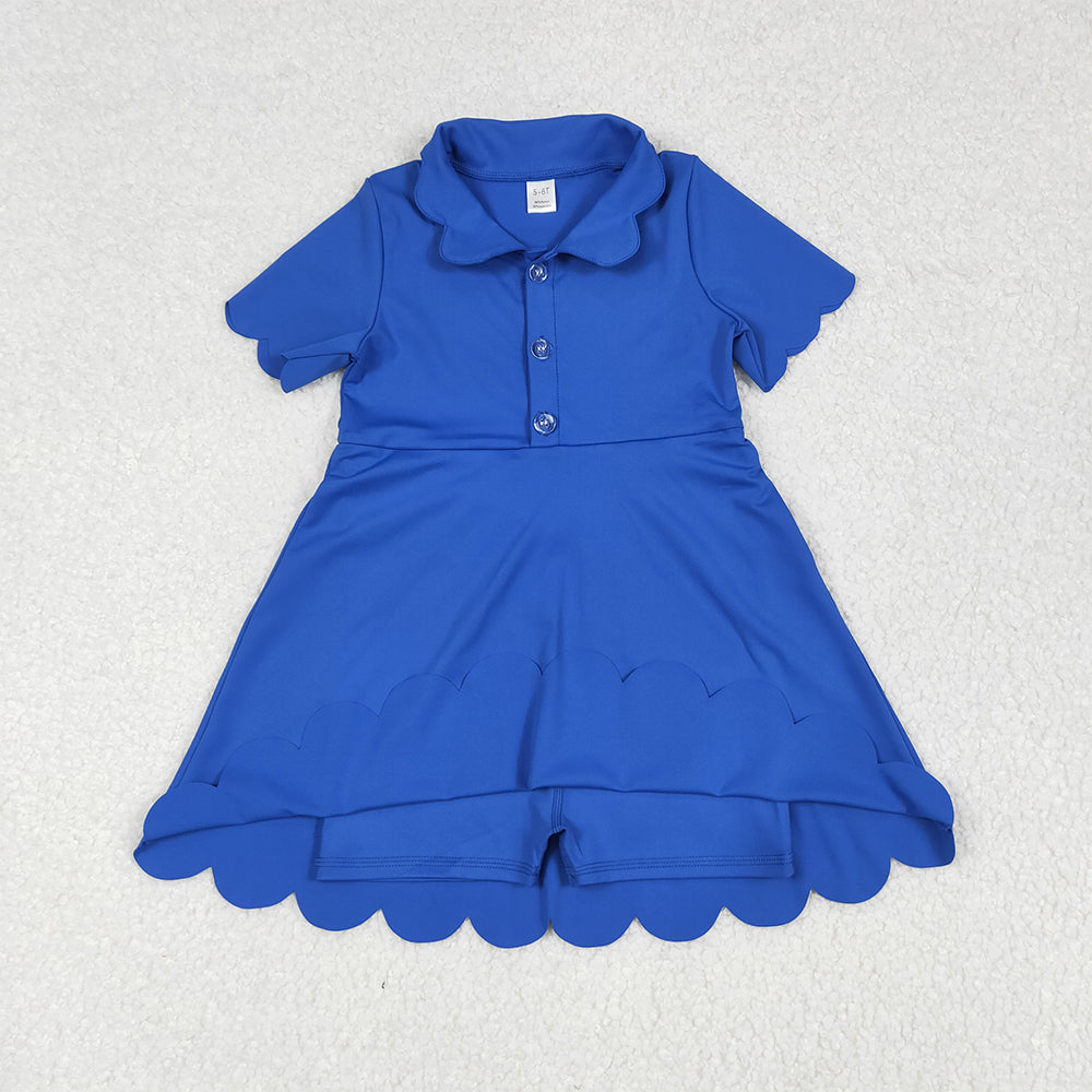 7.02 GSD2475RTS NO MOQ Baby Girls Summer Yoga Dress Baby Girls Blue Short Sleeves Button Yoga Knee Length Dresses