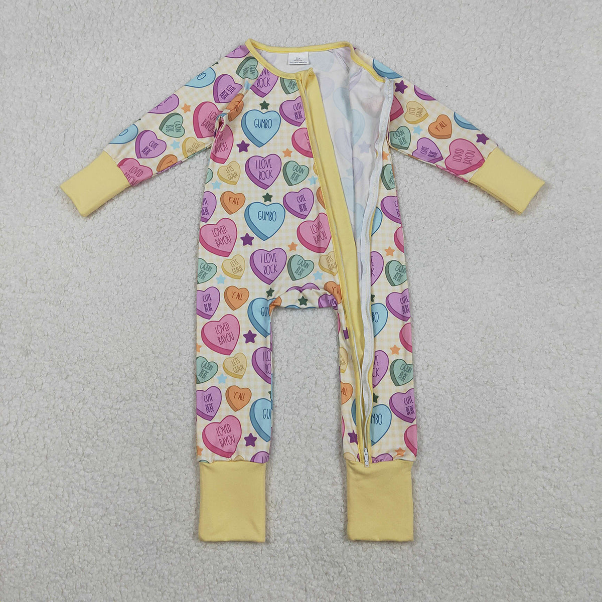11.11 RTS NO MOQ （In stock）LR2778 Baby Girls Winter Rompers Baby Girls Colorful Hearts Stars Valentine Two Way Zip Converbitle Rompers