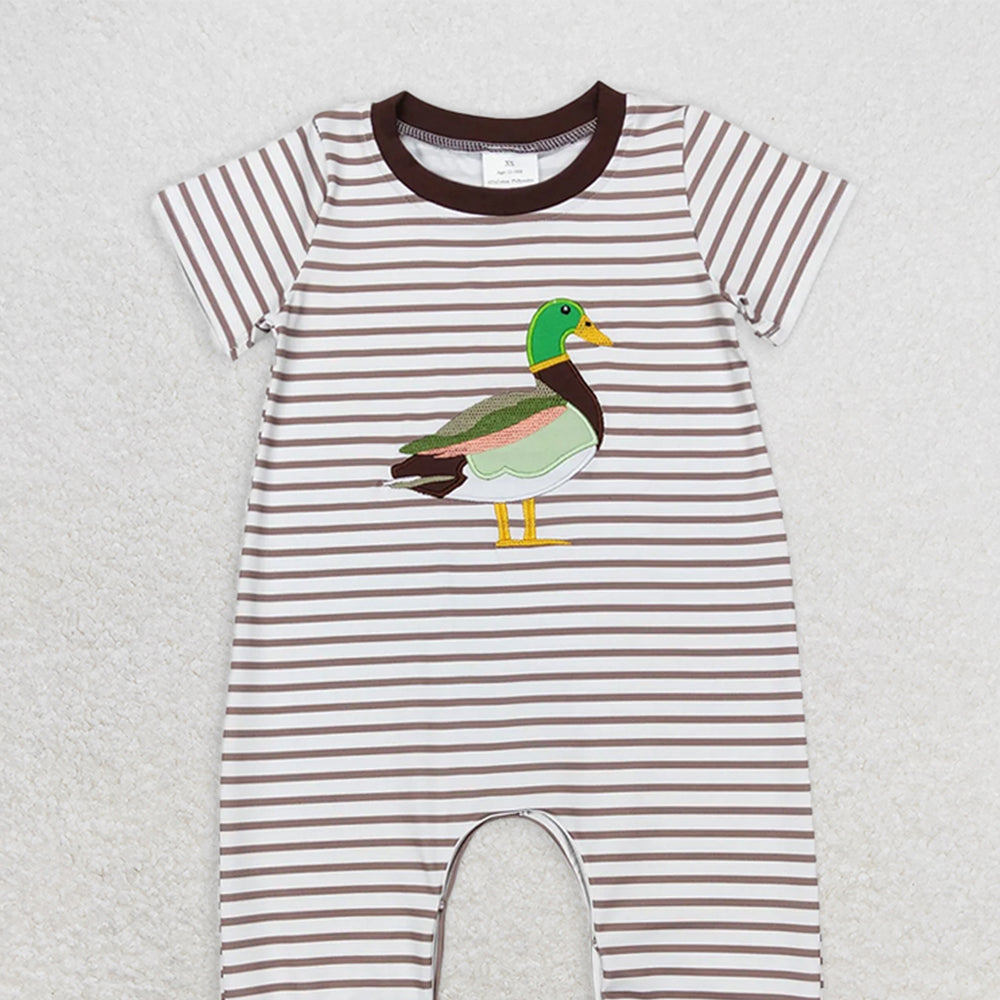 SR0517 RTS NO MOQ Baby Boys Summer Rompers Baby Boys Duck Brown Stripes Short Sleeve Rompers