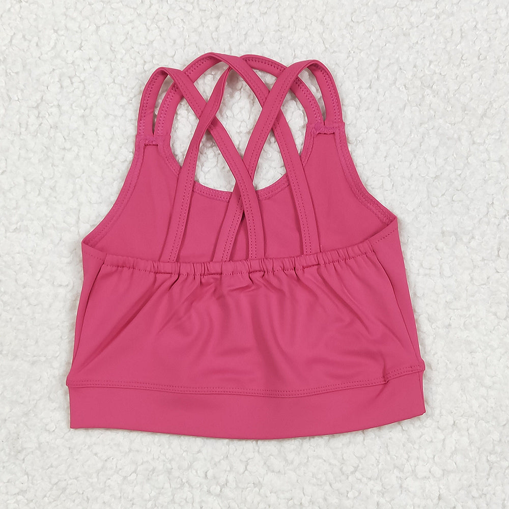 7.05 GT1010RTS NO MOQ Baby Girls Summer Yoga Tops Baby Girls Hot Pink Strap Yoga Vest Top