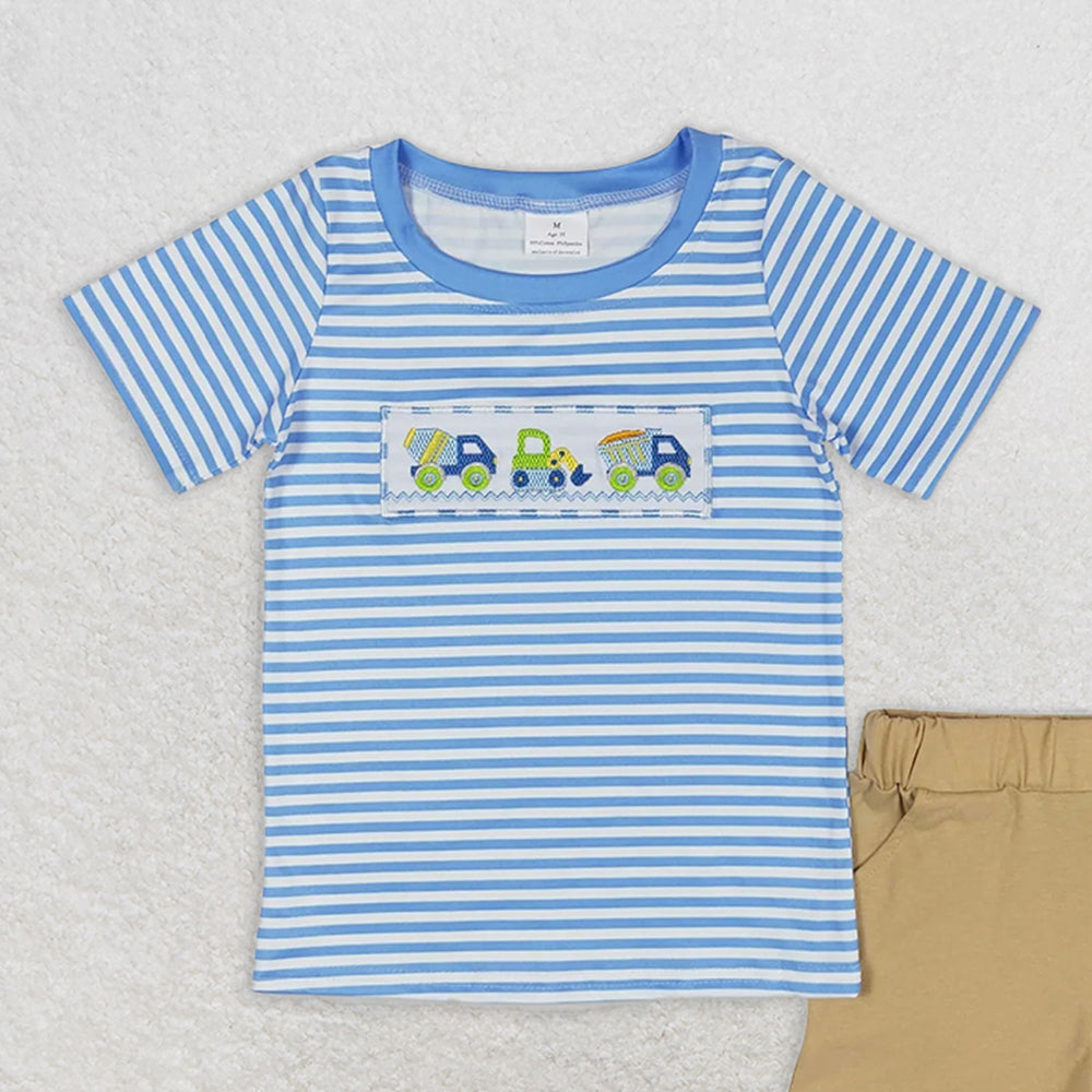 BSSO0572 RTS NO MOQ Baby Boys Summer Boys Outfits Baby Boys Constructions Shorts Sleeve Tee Summer Shorts Clothes Sets