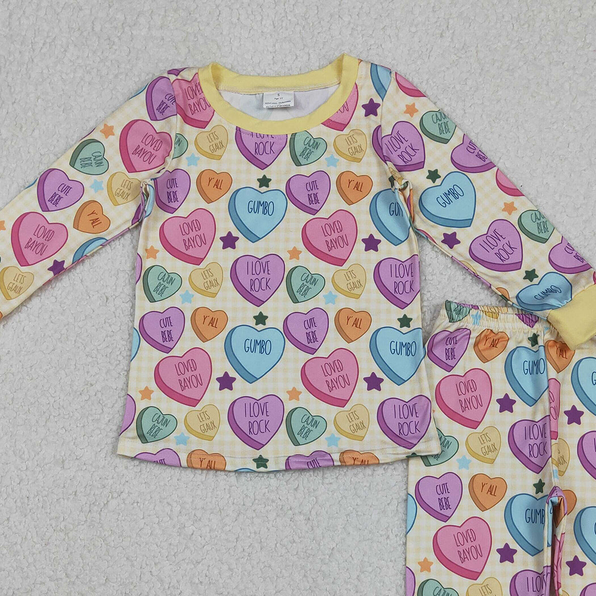 11.3 RTS NO MOQ （In stock）GLP2981 Baby Girls Colorful Hearts Stars Top Pant Valentine Pajamas Sets