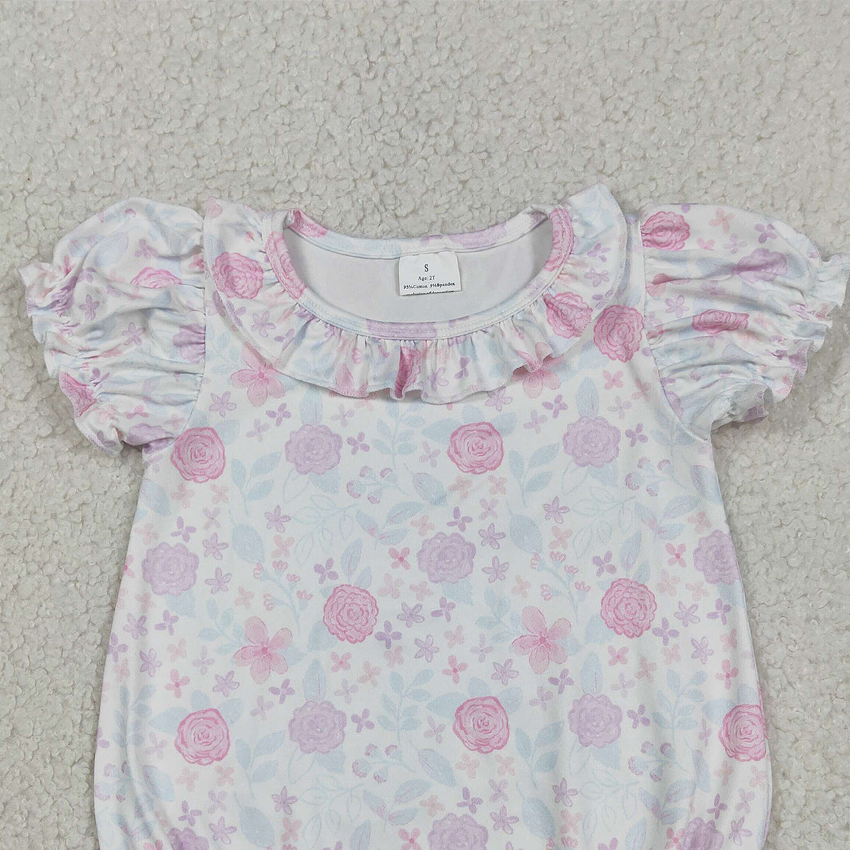 3.10 RTS NO MOQ （In stock）SR4023 Children's Fashion Romper Baby Girls Short Sleeve Colorful Flowers Ruffle Rompers