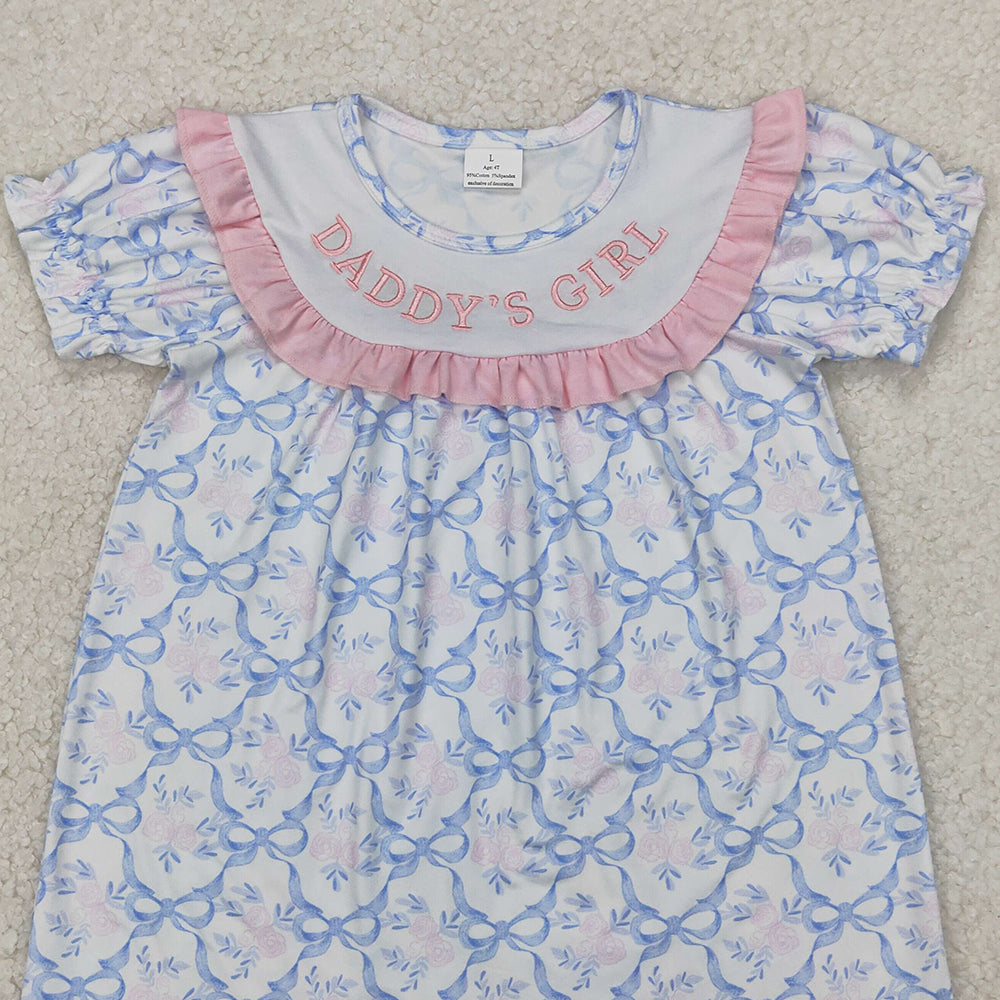 5.28 GSD2226 RTS NO MOQ Baby Girls Summer Dress Short sleeves daddy's girl floral bow kids girls dresses
